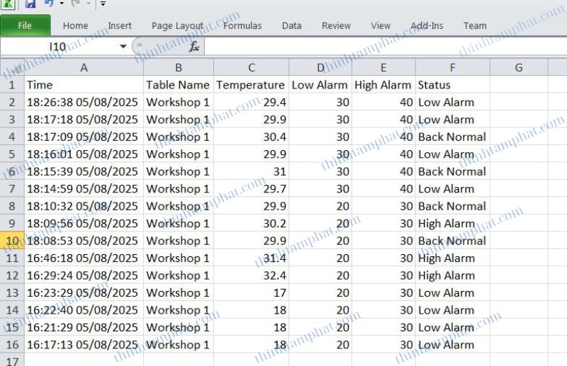 Xuất file Excel dữ liệu nhiệt độ độ ẩm